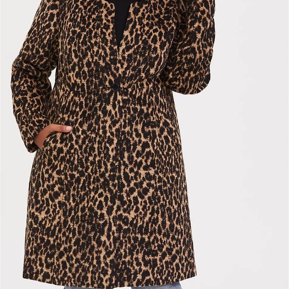 Torrid 5X Coat Car Jacket Leopard Winter Warm Wool Blend Midi Long Plus NWT - Picture 2 of 6